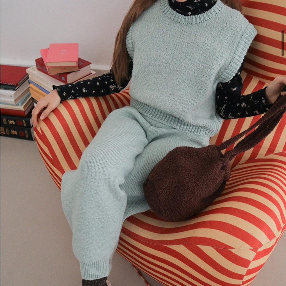 Korean Stylenanda Wool Blend Knit Vest Pants set